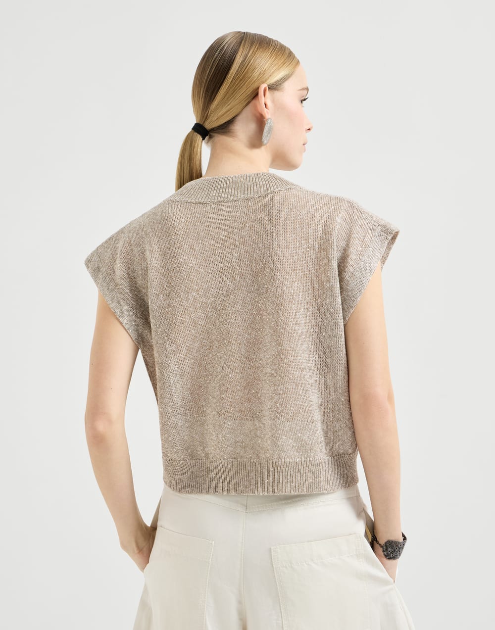 Linen and cotton Diamond yarn sweater Light Brown Woman - Brunello Cucinelli