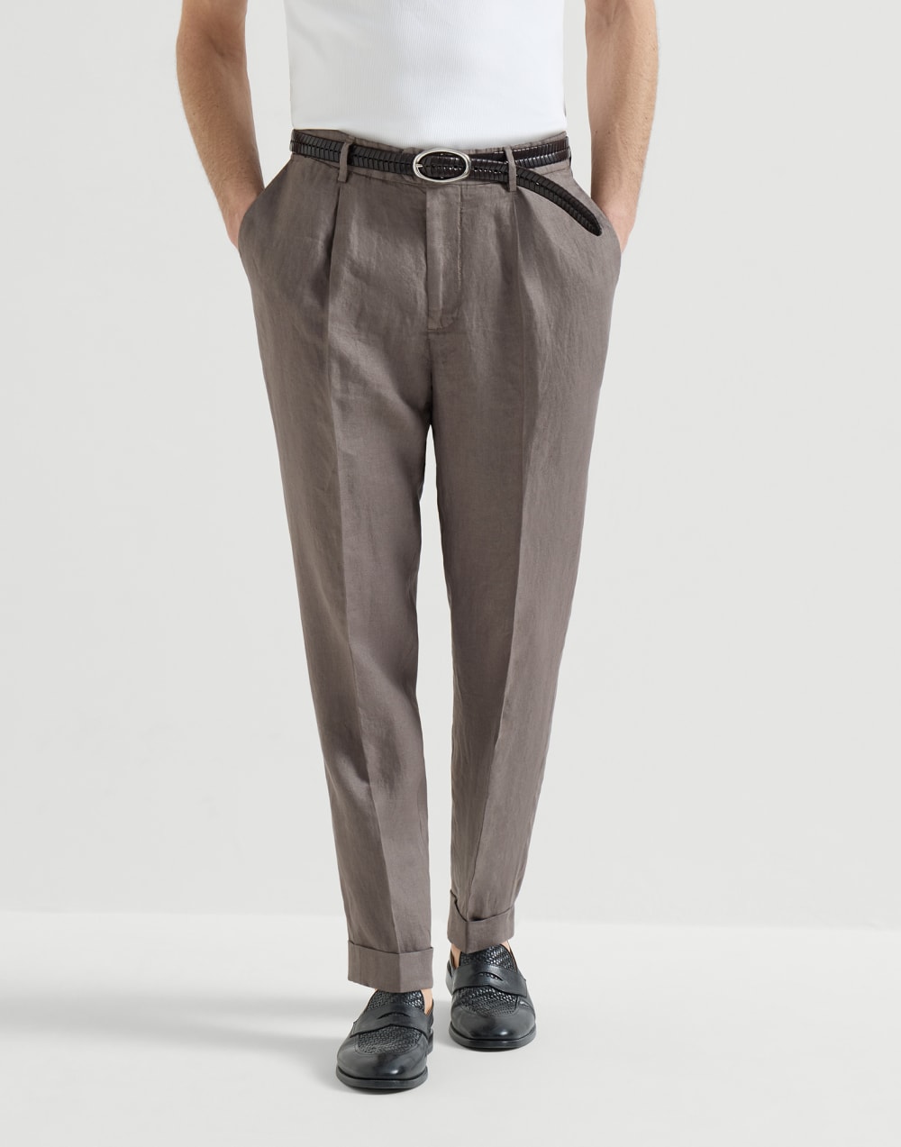 Pantalón de gabardina posteñido Avellana Hombre - Brunello Cucinelli