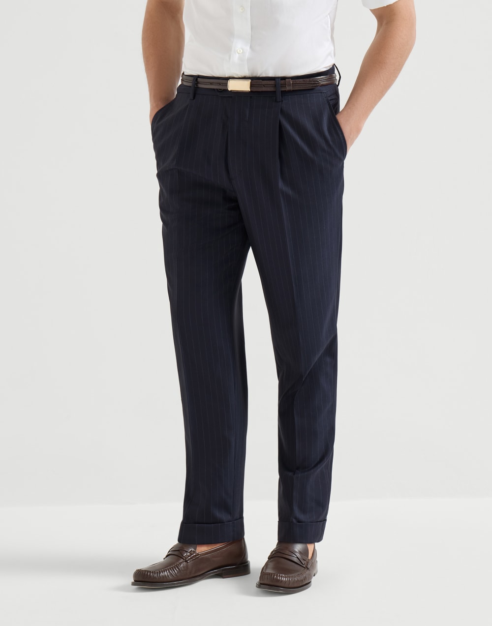 タック入り レジャーフィット トラウザーズ ネイビーブルー メンズ - Brunello Cucinelli