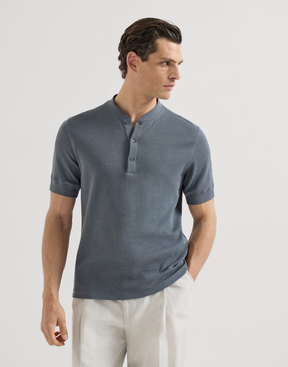 Camiseta en punto de algodón Gris Hombre - Brunello Cucinelli