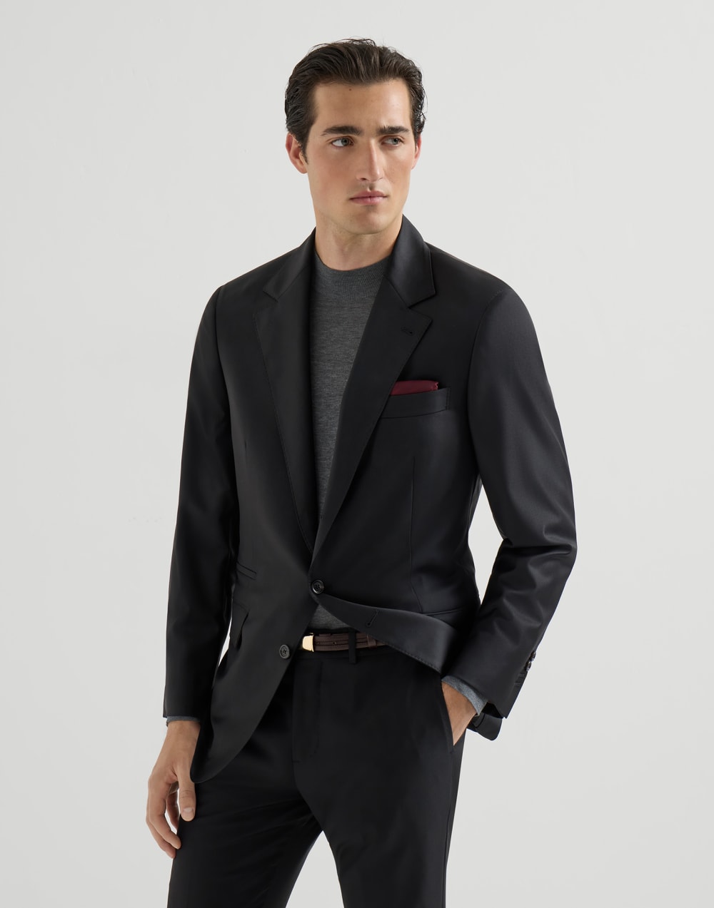 Super 150s virgin wool four season batavia twill blazer Black Man - Brunello Cucinelli