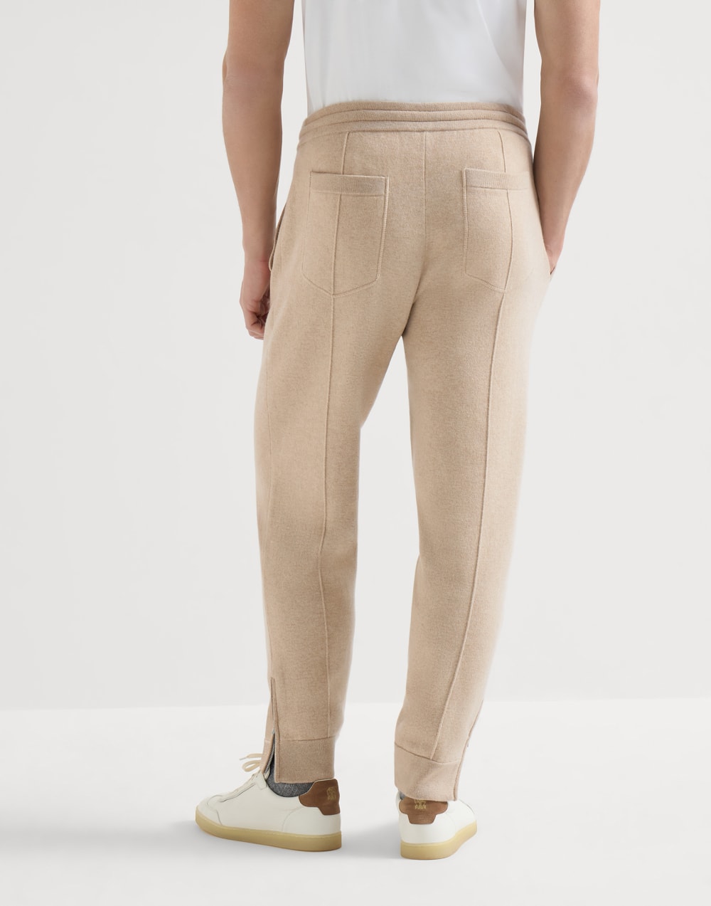 Cashmere and vicuña knit trousers Beige Man - Brunello Cucinelli