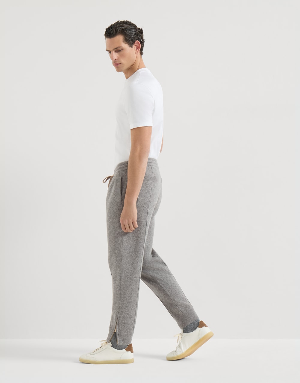 Pantalon en maille de cachemire et vigogne Gris Homme - Brunello Cucinelli