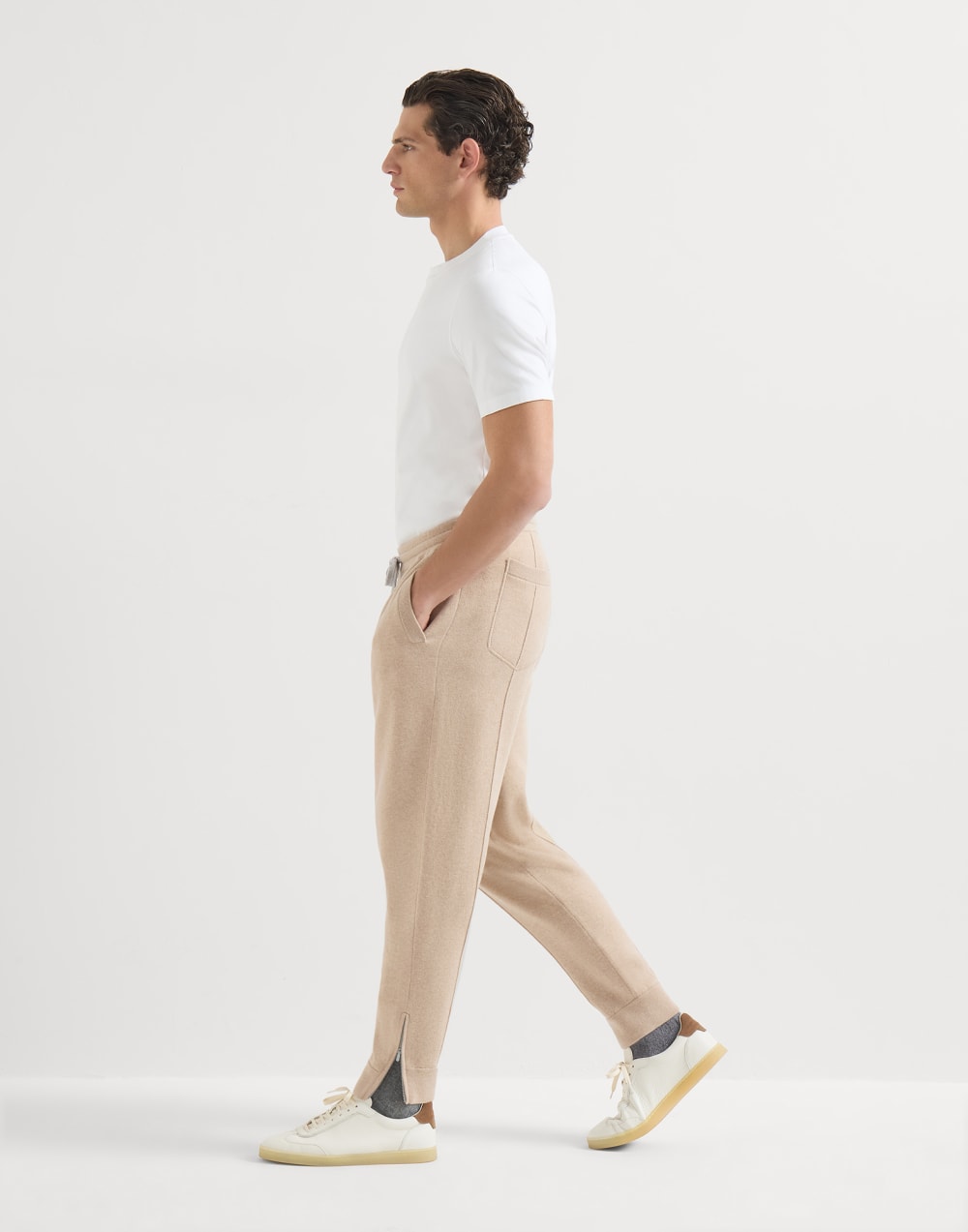 Pantalon en maille de cachemire et vigogne Beige Homme - Brunello Cucinelli