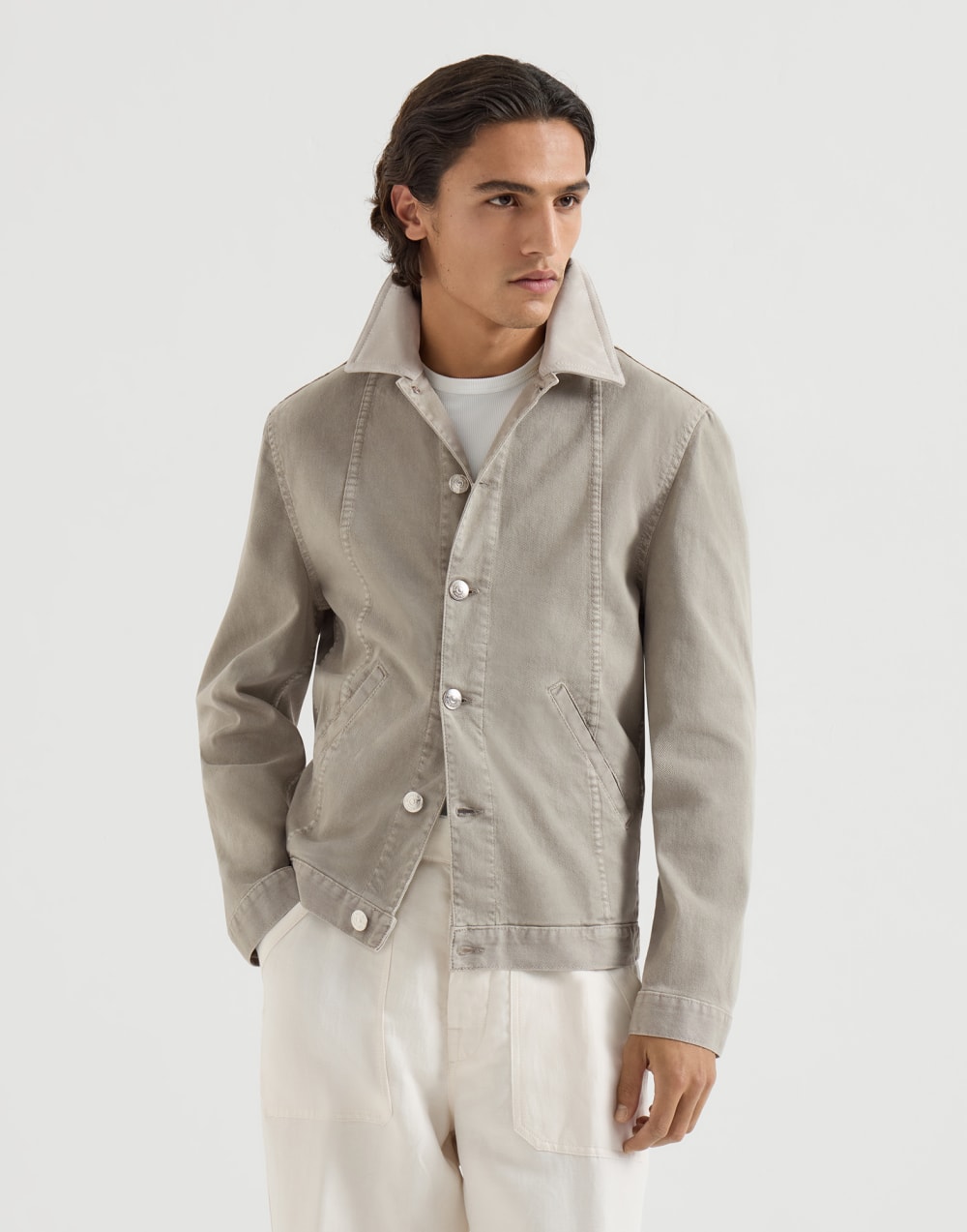 ガーメントダイ デニム ブルゾン カーキ メンズ - Brunello Cucinelli