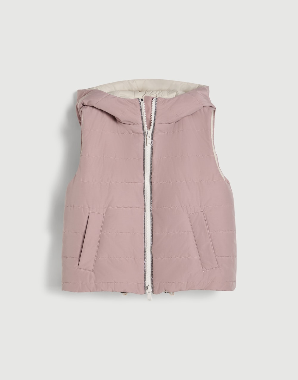 Hooded vest with monili Pink Girls - Brunello Cucinelli