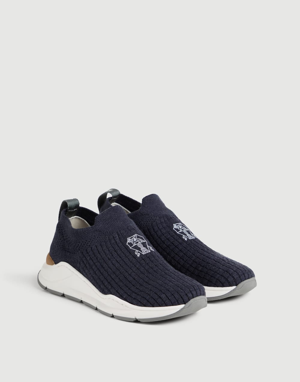 Knit slip-on runners with logo Blue Boys - Brunello Cucinelli