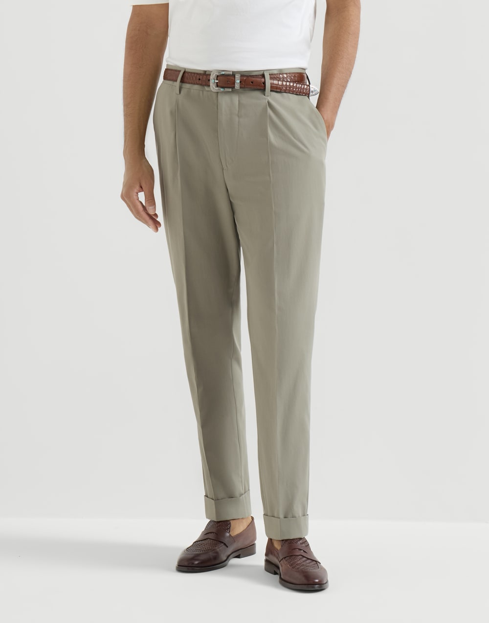 タック入り トラウザーズ カーキ メンズ - Brunello Cucinelli