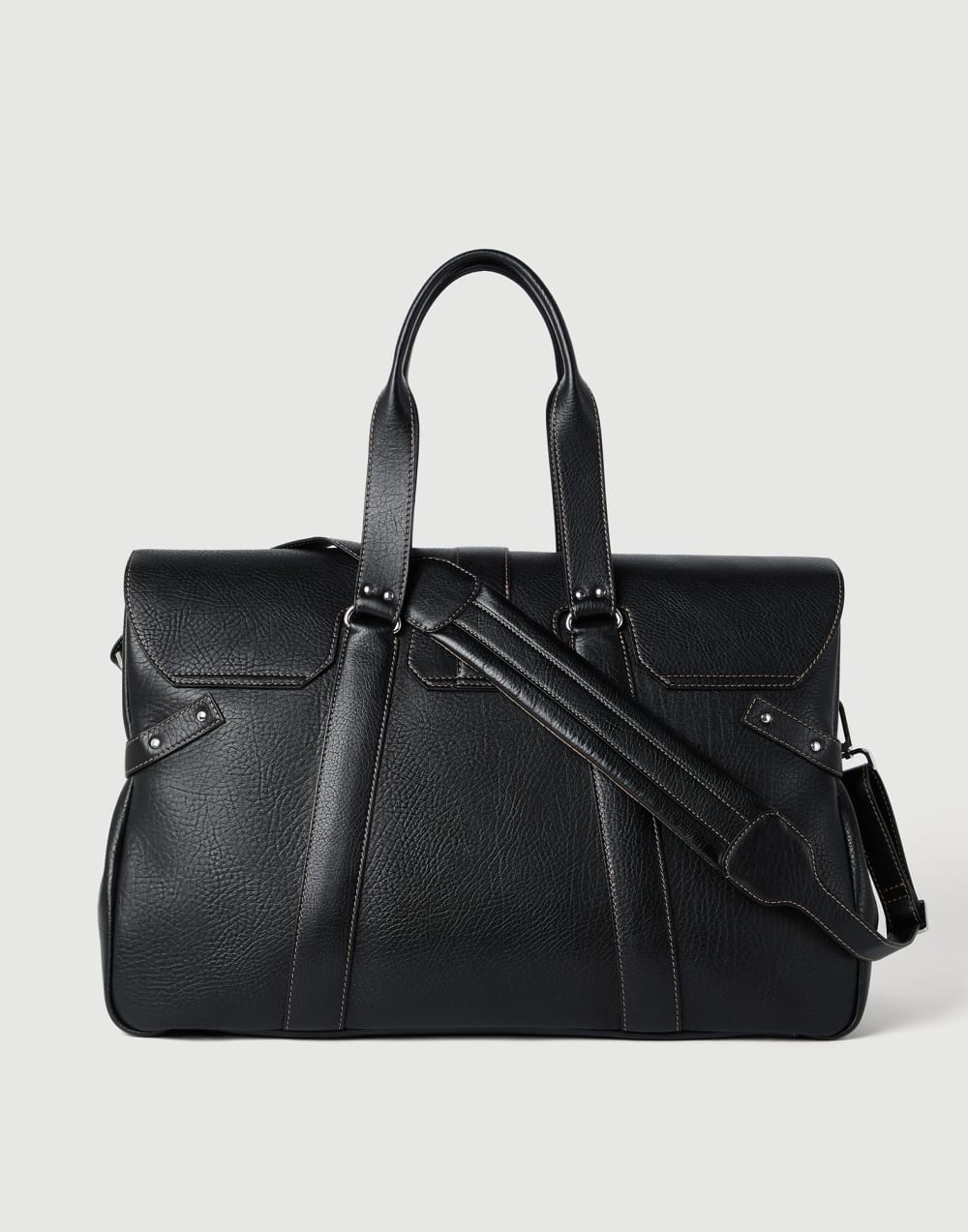 Bolso Weekender Country de piel de becerro con grano Negro Hombre - Brunello Cucinelli