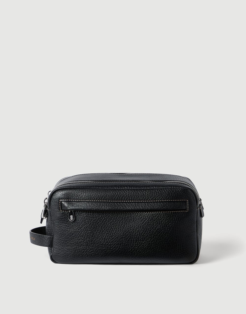 粒面小牛皮双拉链梳洗包 黑色 男款 - Brunello Cucinelli