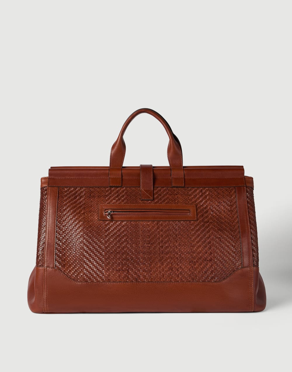 Braided leather and cowhide bag Cognac Man - Brunello Cucinelli