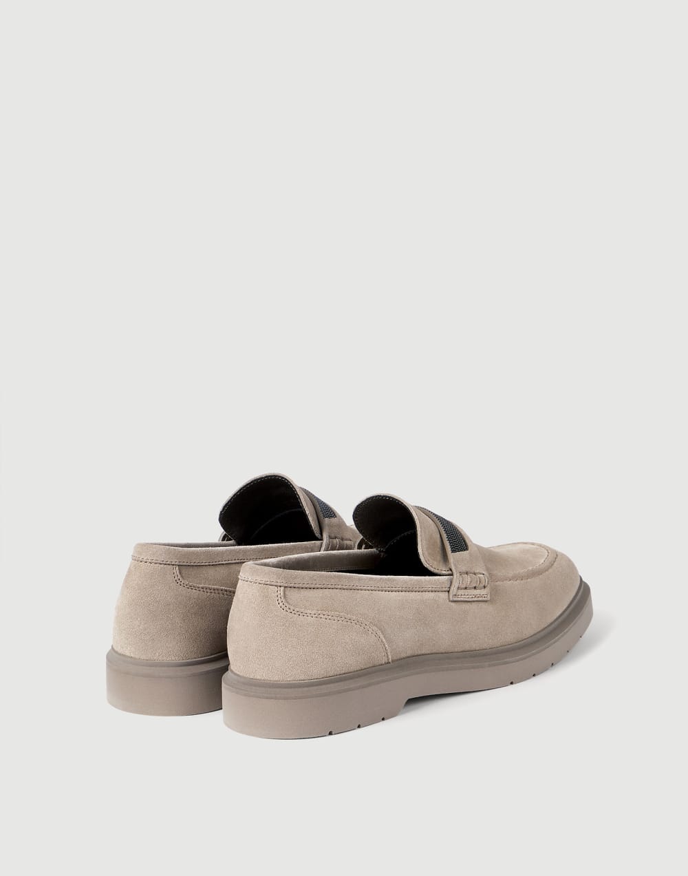 Suede penny loafer with monili Beige Woman - Brunello Cucinelli