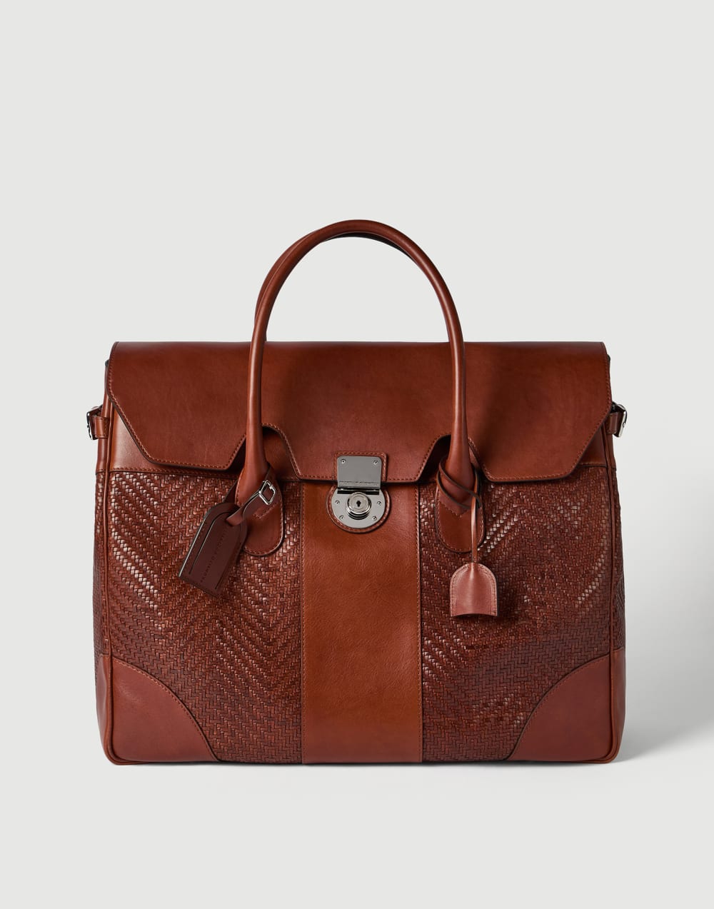 Leather and cowhide boston bag Cognac Man - Brunello Cucinelli