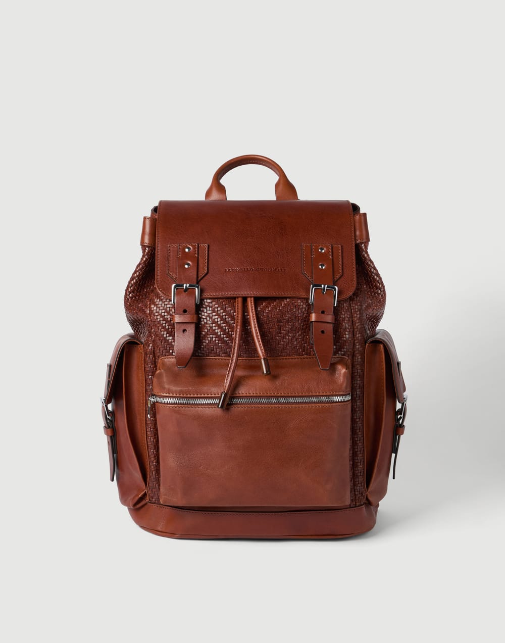 Calfskin and cowhide backpack Cognac Man - Brunello Cucinelli