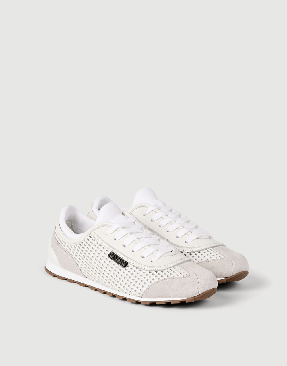 Sneakers aus Hirschleder und Veloursleder Weiß Damen - Brunello Cucinelli