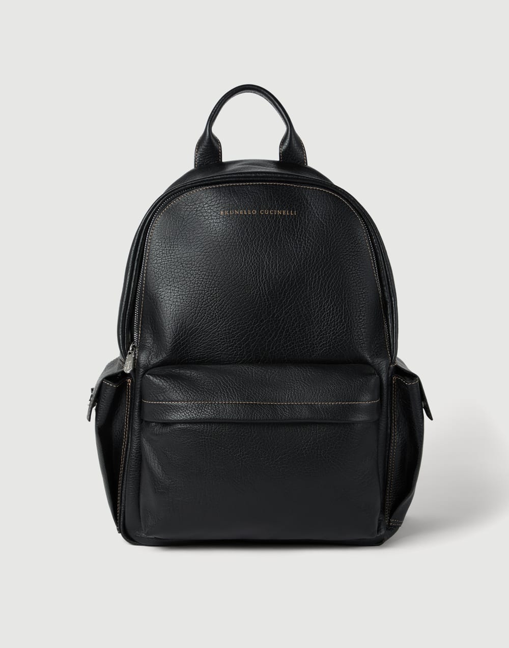 Grained calfskin travel backpack Black Man - Brunello Cucinelli