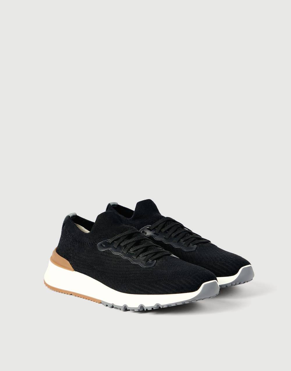 Zapatillas running de algodón y becerro Negro Hombre - Brunello Cucinelli