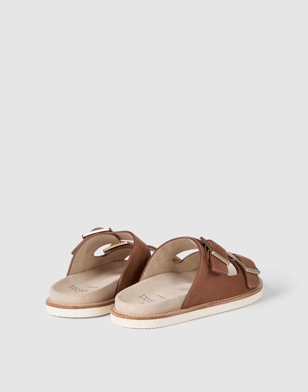 Sandalias slide de piel de ante con hebillas Avellana Hombre - Brunello Cucinelli