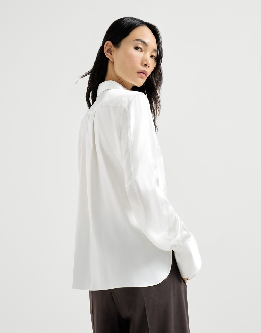 Bluse aus Satin Weiß Damen - Brunello Cucinelli