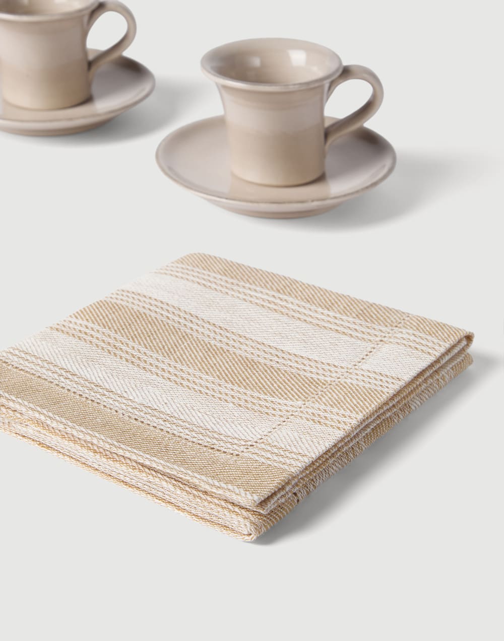Chalk stripe linen 4-pc napkins set Camel Lifestyle - Brunello Cucinelli