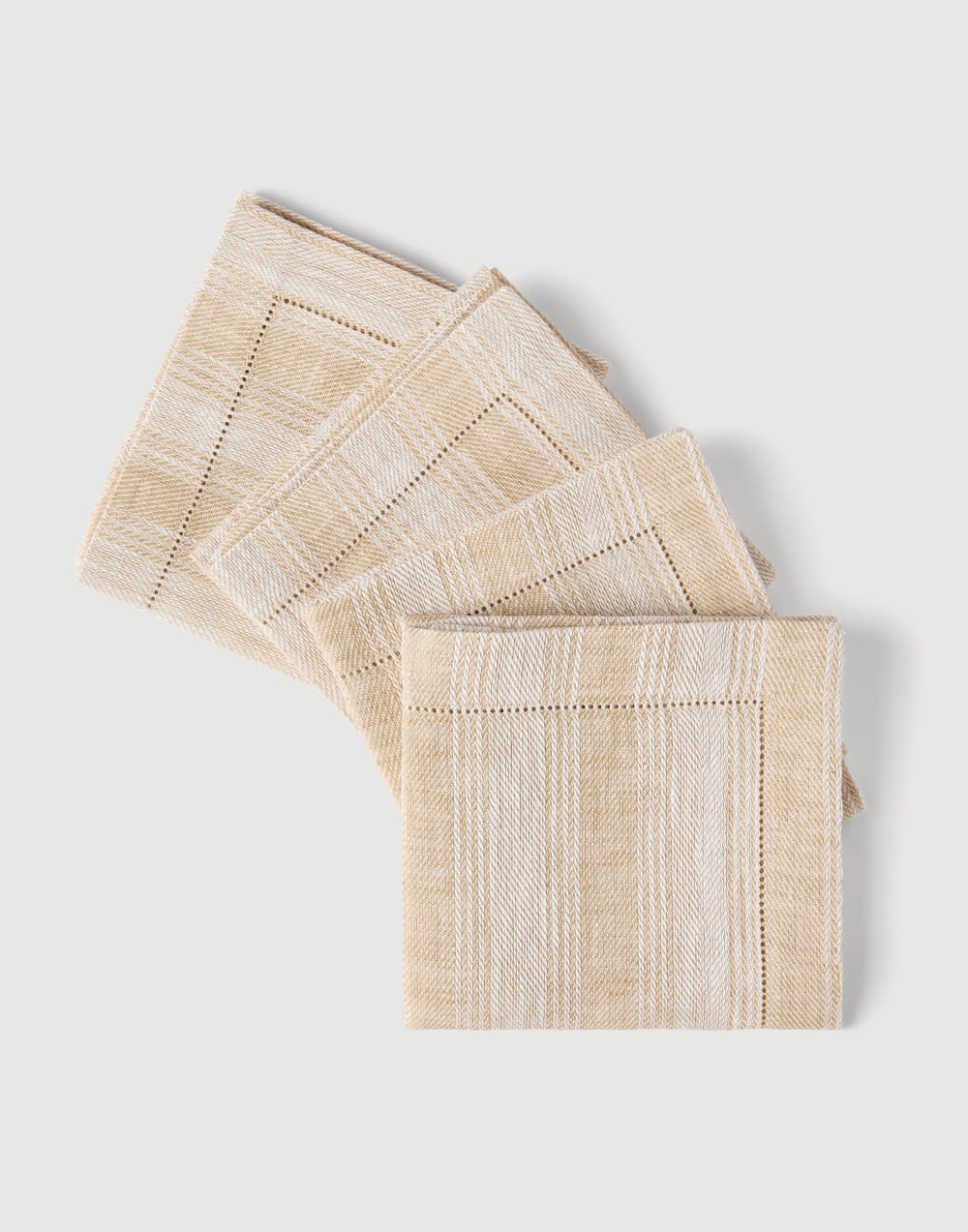 Chalk stripe linen 4-pc napkins set Camel Lifestyle - Brunello Cucinelli