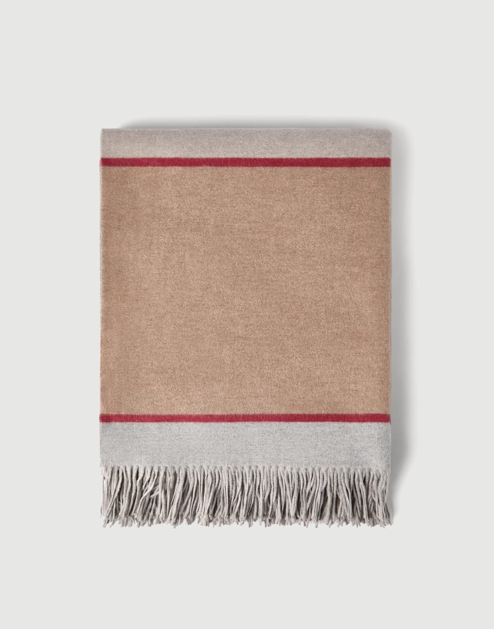 Silk throw with fringe Light Grey Lifestyle - Brunello Cucinelli