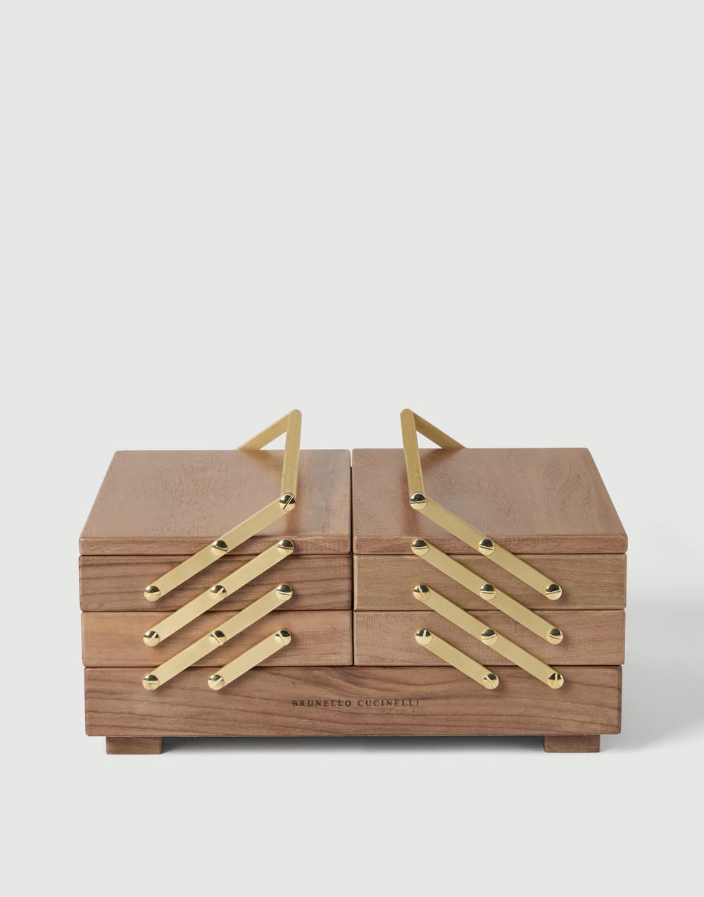 Walnut wood, Krion® and brass Mahjong set Beige Lifestyle - Brunello Cucinelli