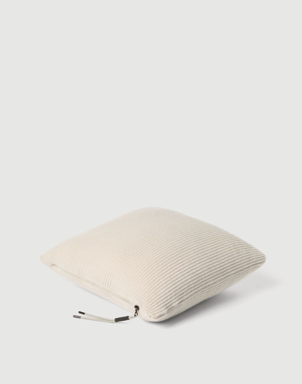 Shiny Zipper Pull knit cushion Beige Lifestyle - Brunello Cucinelli