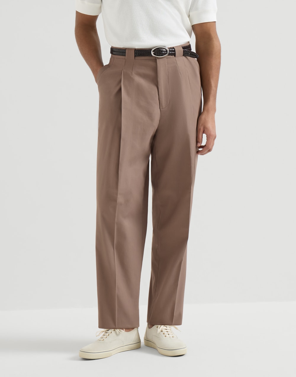 コットン バタヴィアツイル トラウザーズ ヘーゼルナッツ メンズ - Brunello Cucinelli