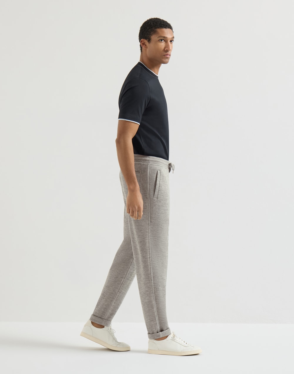 Cashmere and silk French terry trousers Grey Man - Brunello Cucinelli