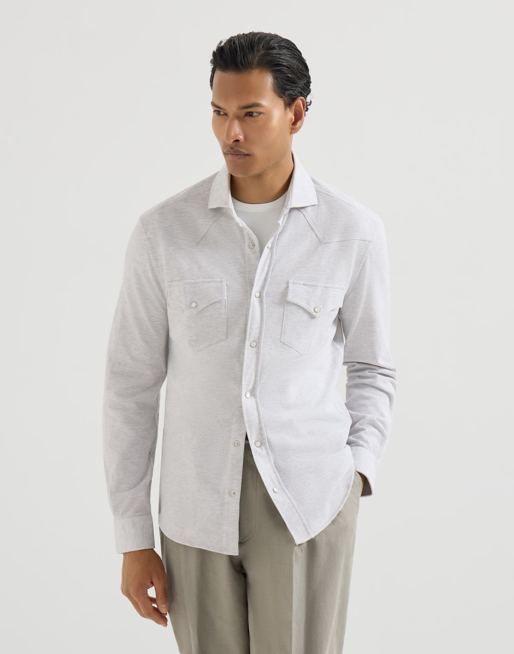 ショルダーヨーク付きイージーフィットシャツ コブルストーン メンズ - Brunello Cucinelli