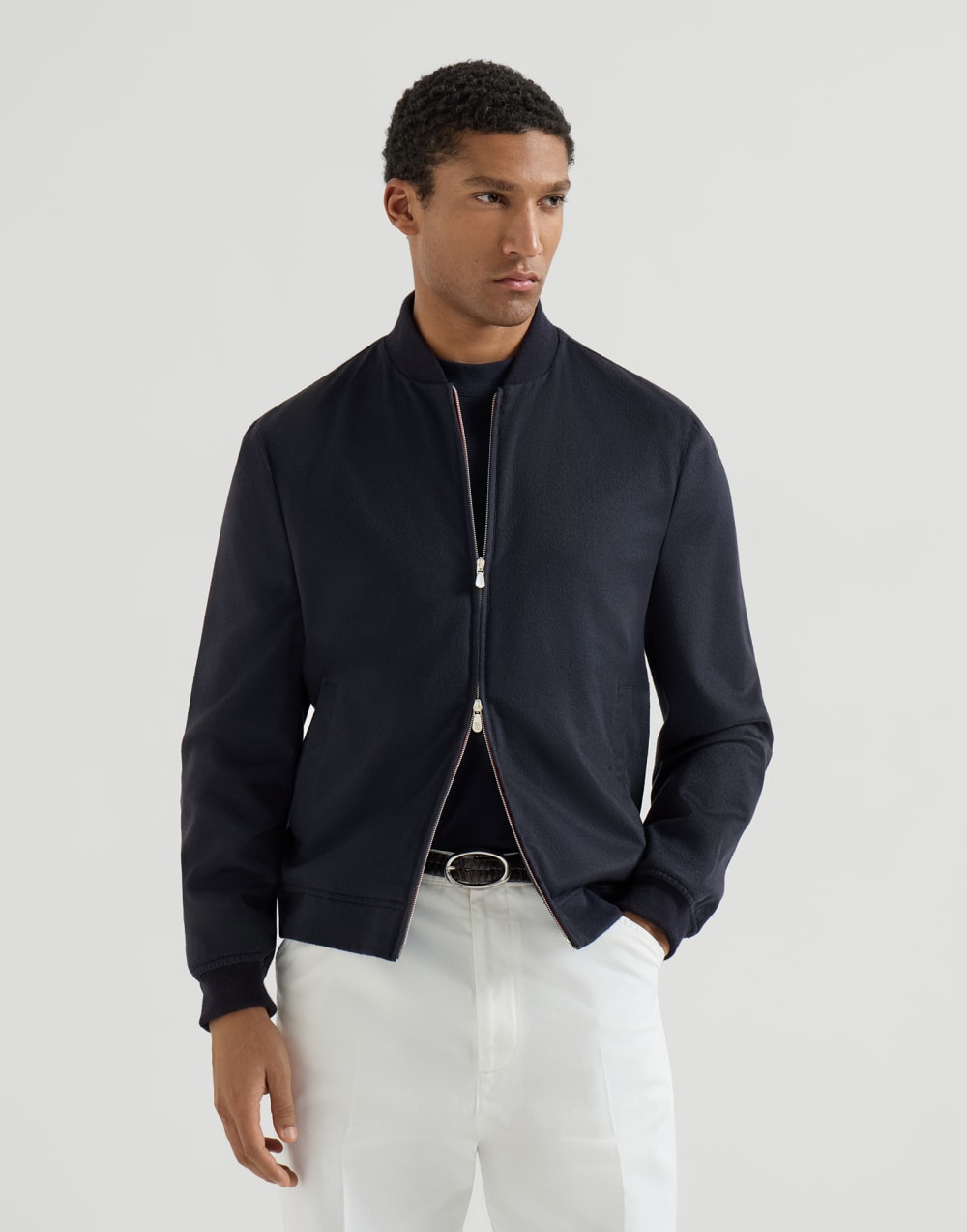 カシミヤ ライトウェイトフランネル ボンバージャケット ネイビーブルー メンズ - Brunello Cucinelli