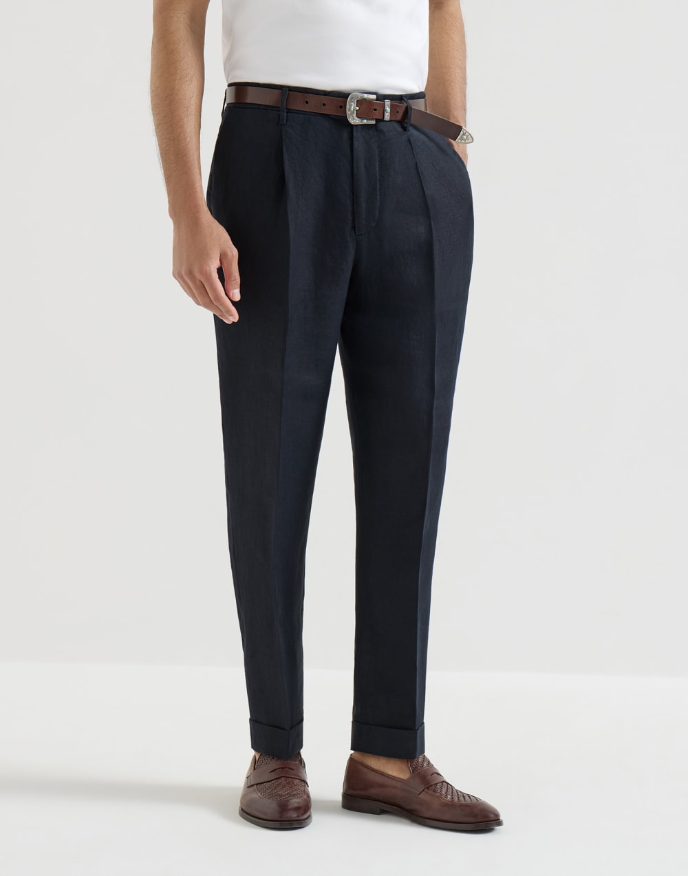 Gabardine garment dyed trousers Navy Blue Man - Brunello Cucinelli