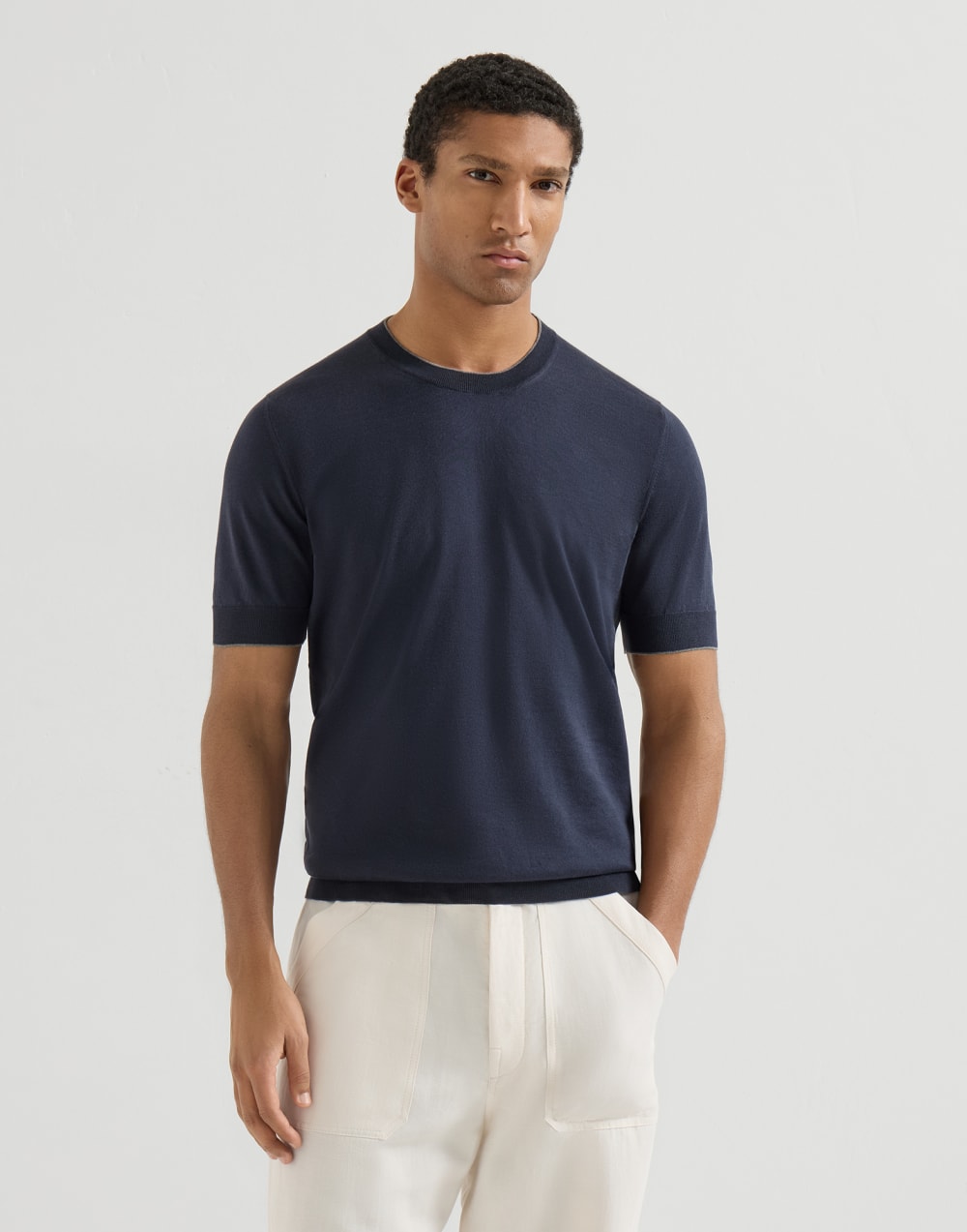 コットン Tシャツ ネイビーブルー メンズ - Brunello Cucinelli