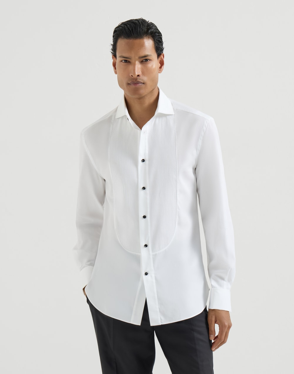 Tuxedo shirt with pleating White Man - Brunello Cucinelli