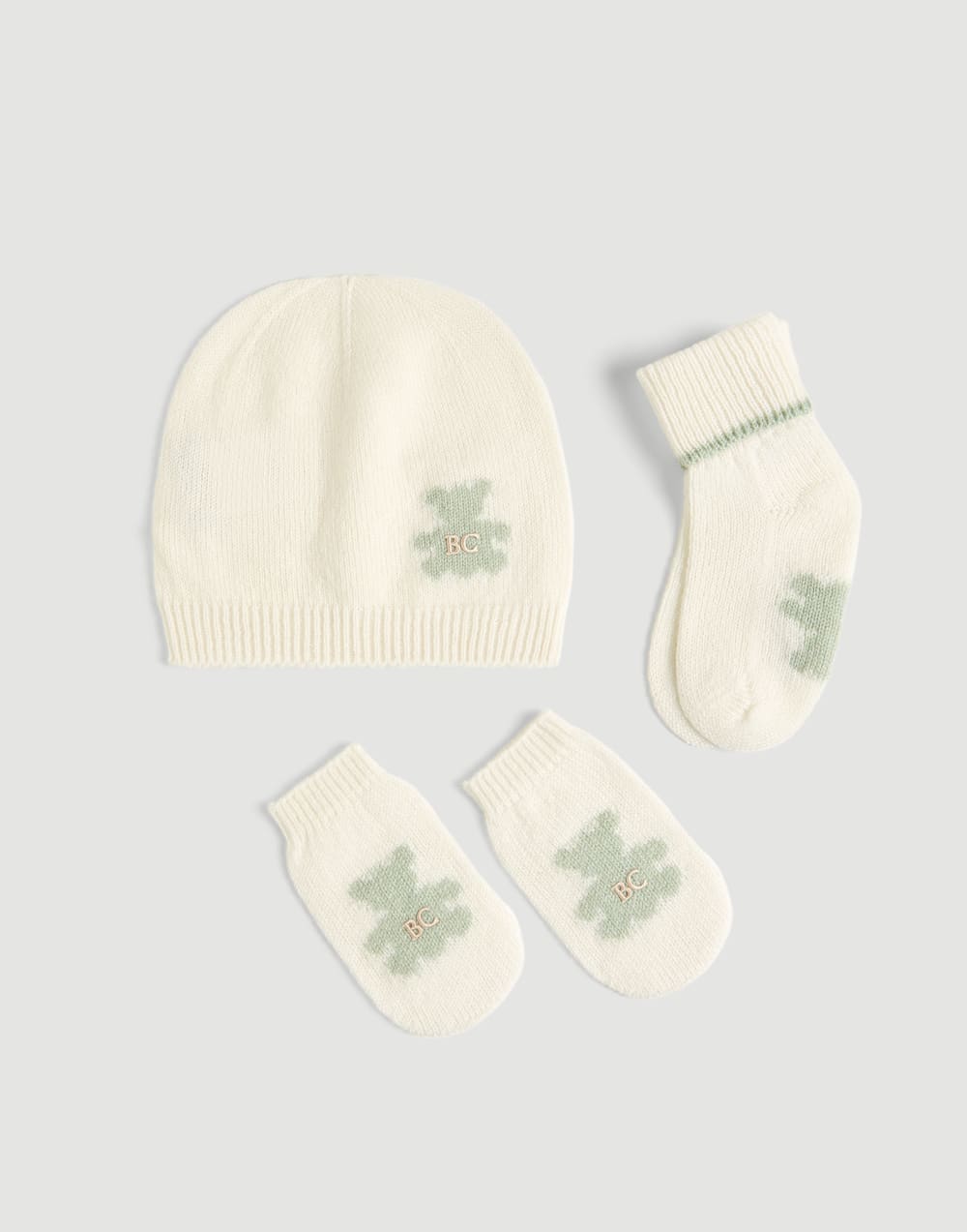 Baby Bernie beanie, gloves and socks set Mint Green Baby - Brunello Cucinelli