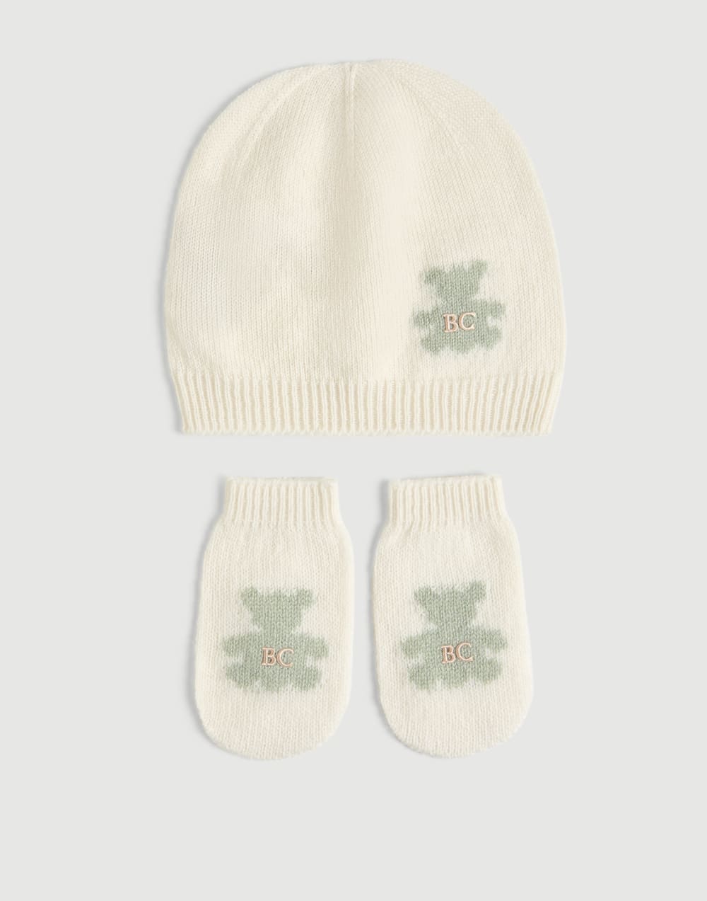 Baby Bernie beanie, gloves and socks set Mint Green Baby - Brunello Cucinelli