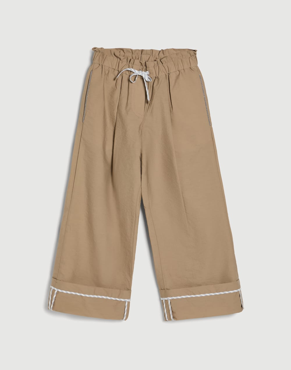Baggy Crop trousers with monili Light Brown Girls - Brunello Cucinelli