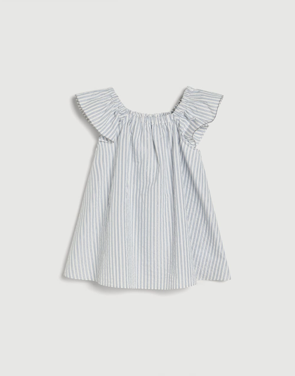 Sparkling striped cotton top with monili Sky Blue Girls - Brunello Cucinelli