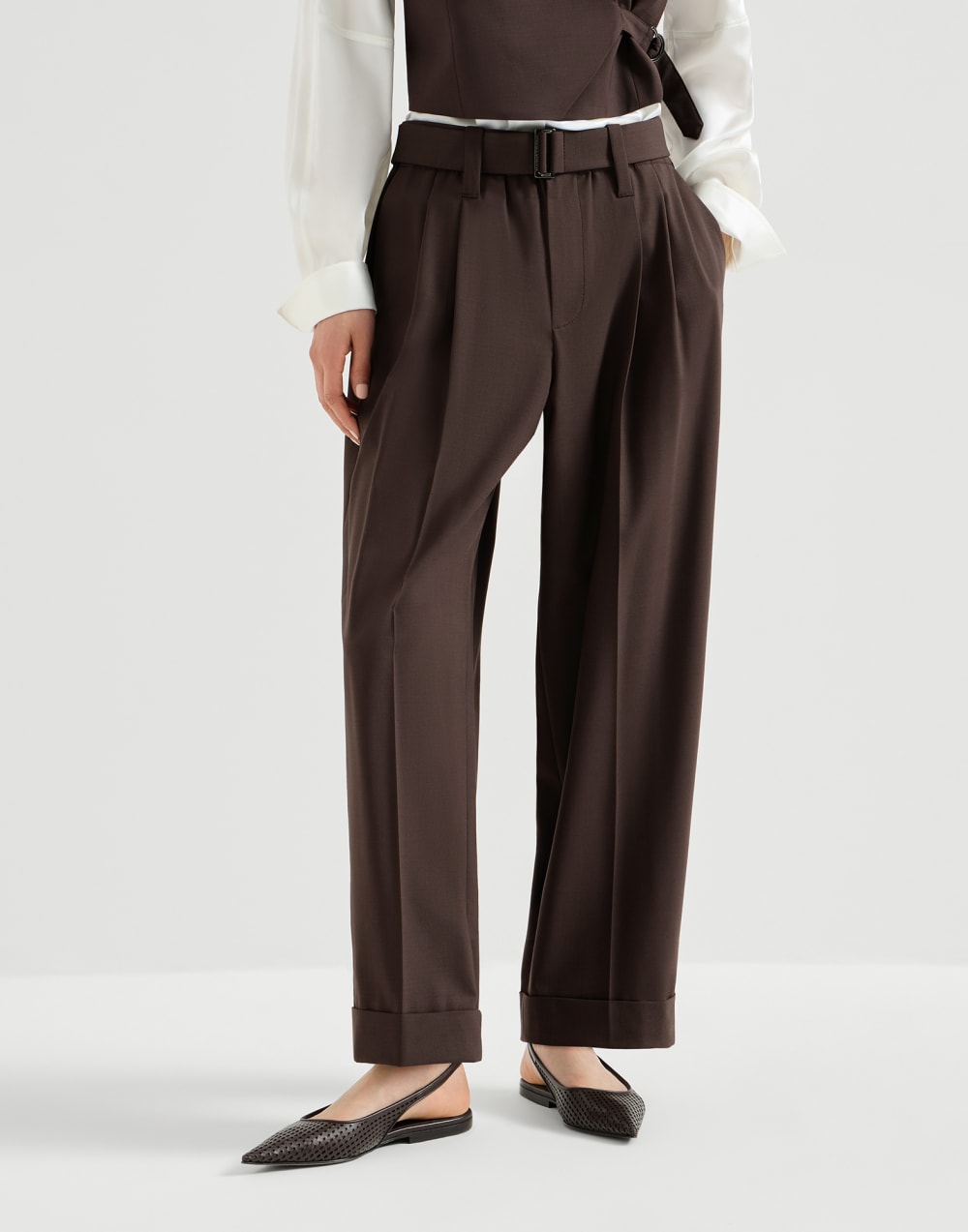 Sartorial Baggy trousers Cocoa Woman - Brunello Cucinelli