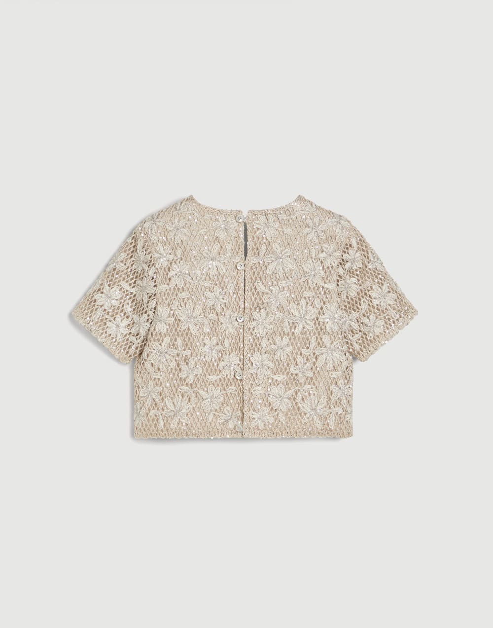 Dazzling Daisy Net Embroidery T-shirt Natural Girls - Brunello Cucinelli