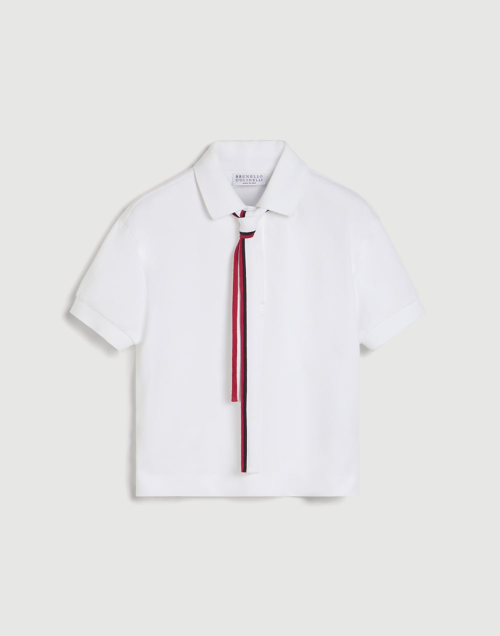 Polo shirt with knit inserts and tie White Girls - Brunello Cucinelli