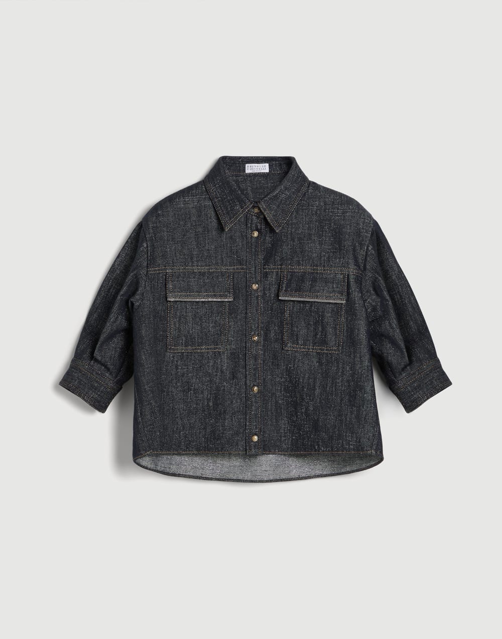 Denim shirt with monili Dark Denim Girls - Brunello Cucinelli