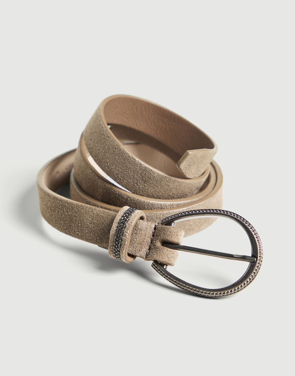 Suede belt with monili Cool Beige Girls - Brunello Cucinelli