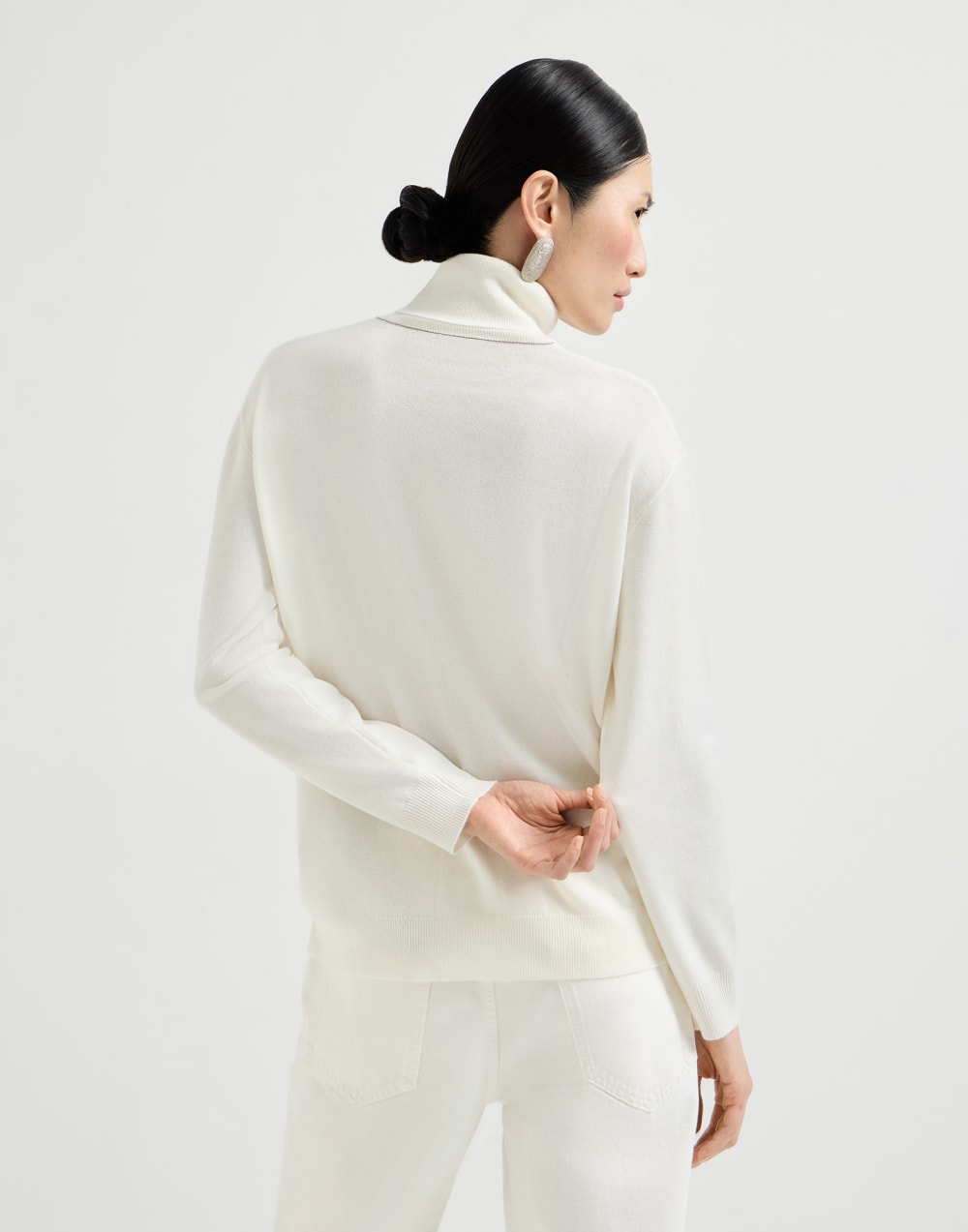 Cashmere sweater with monili White Woman - Brunello Cucinelli