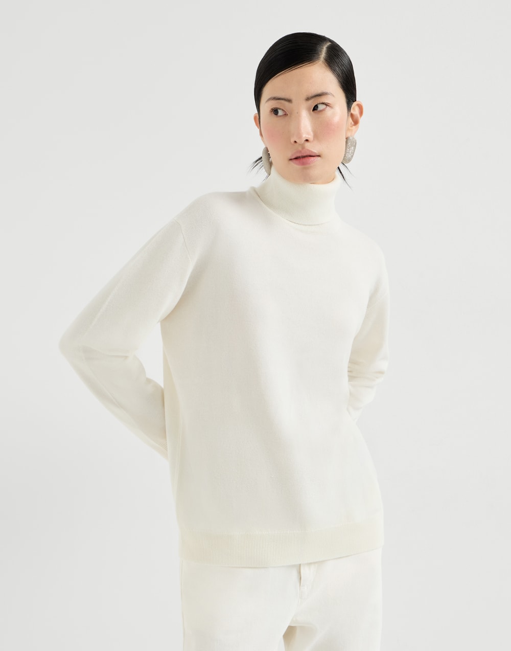 Cashmere sweater with monili White Woman - Brunello Cucinelli