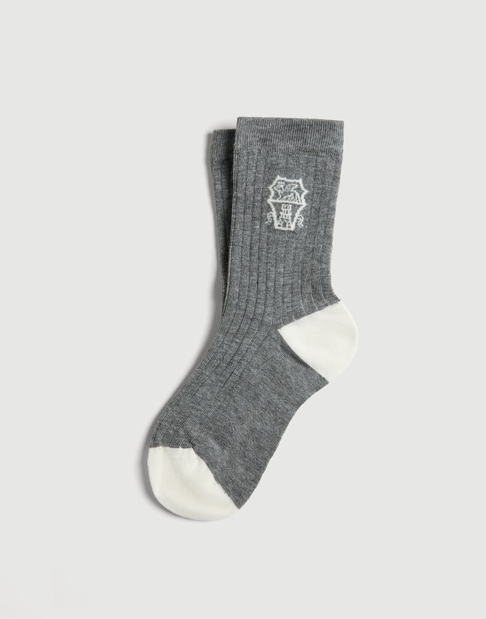 Calcetines en punto acanalado con intarsia Gris Oscuro Niño - Brunello Cucinelli