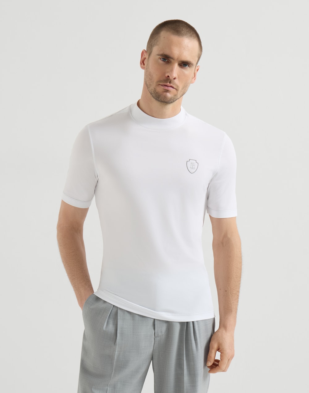 Piqué T-shirt with logo White Man - Brunello Cucinelli