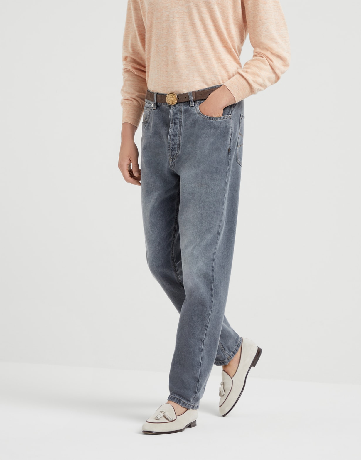 Pantalon en denim Grayscale Gris Moyen Homme - Brunello Cucinelli