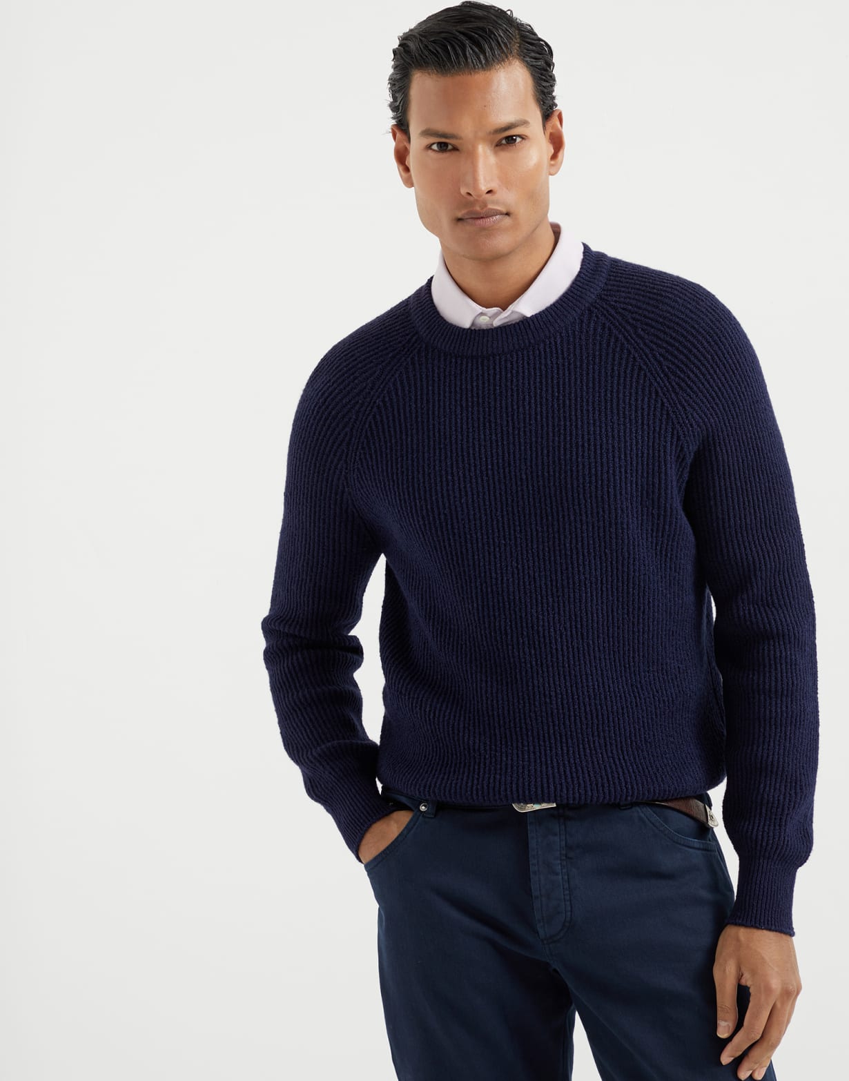 English Rib knit sweater Navy Blue Man - Brunello Cucinelli